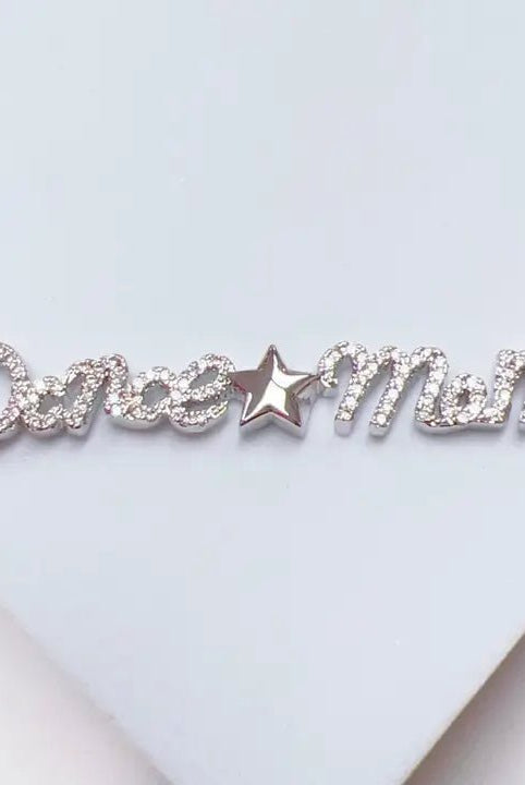 Sparkling "Dance Mom" Pavé Script Necklace – Silver Star Edition - Bella Blossom Boutique