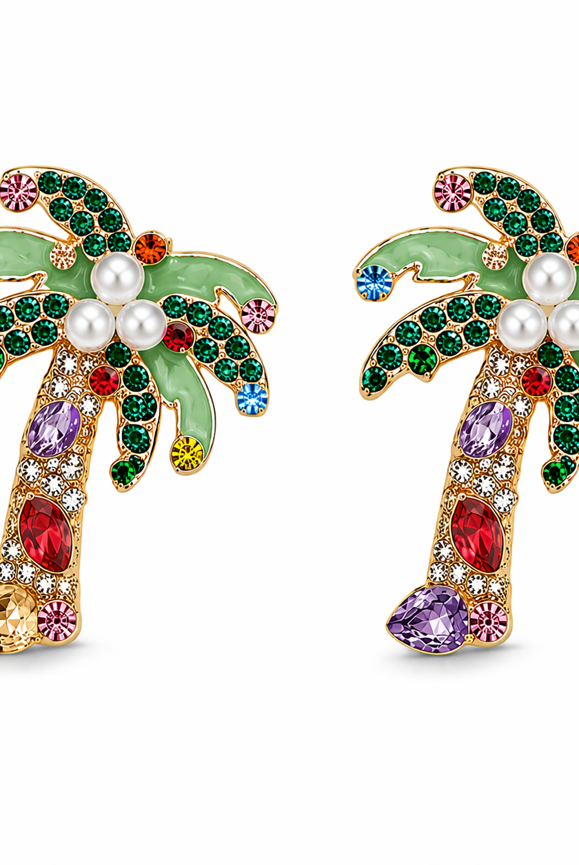 Sparkling Island Palm Tree Earrings – Tropical Vacation Jewelry - Bella Blossom Boutique