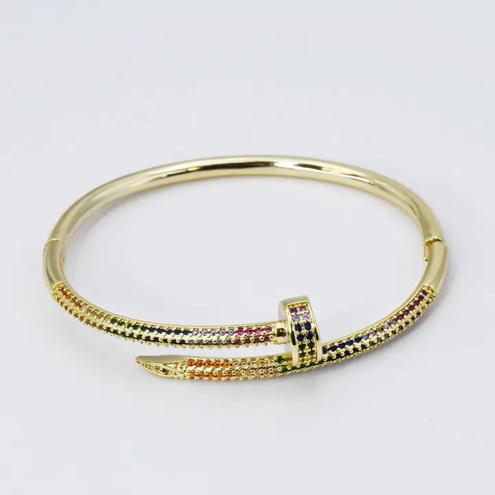 Spectrum Gem - Studded Nail Bangle – Vibrant Gold & Multi - Color Statement Cuff - Bella Blossom Boutique