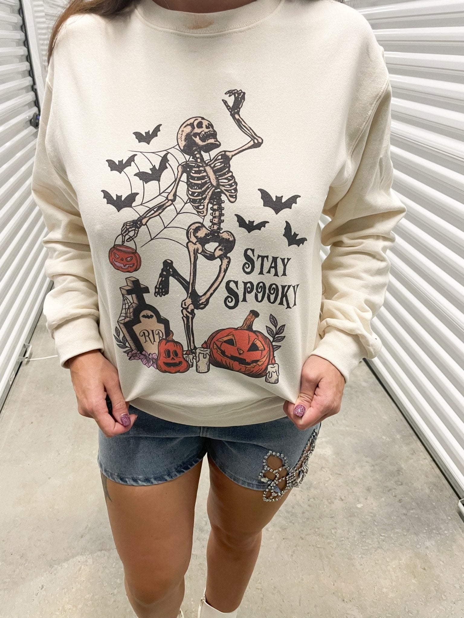 Stay Spooky Dancing Skeleton Vintage Sweatshirt - Bella Blossom Boutique