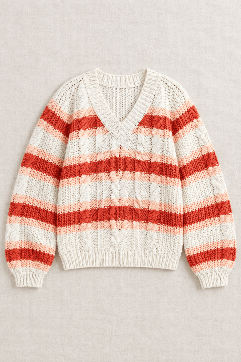 Sunset Stripe Oversized Chunky Knit V-Neck Sweater - Bella Blossom Boutique