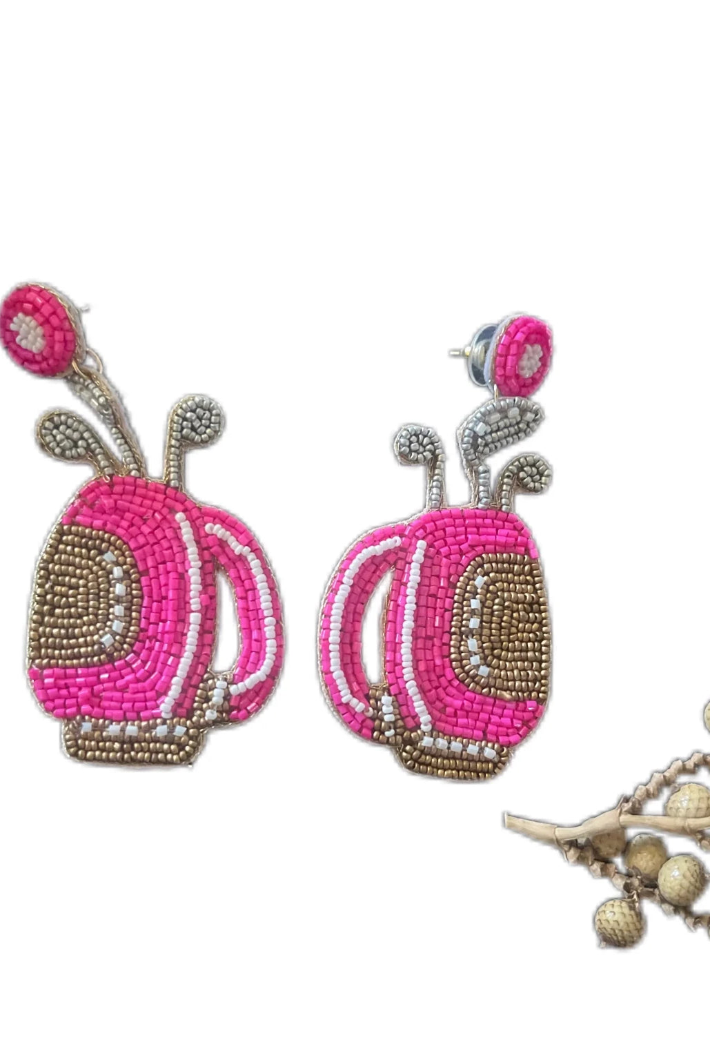 Tee Time Luxe: Pink Beaded Golf Bag Statement Earrings - Bella Blossom Boutique