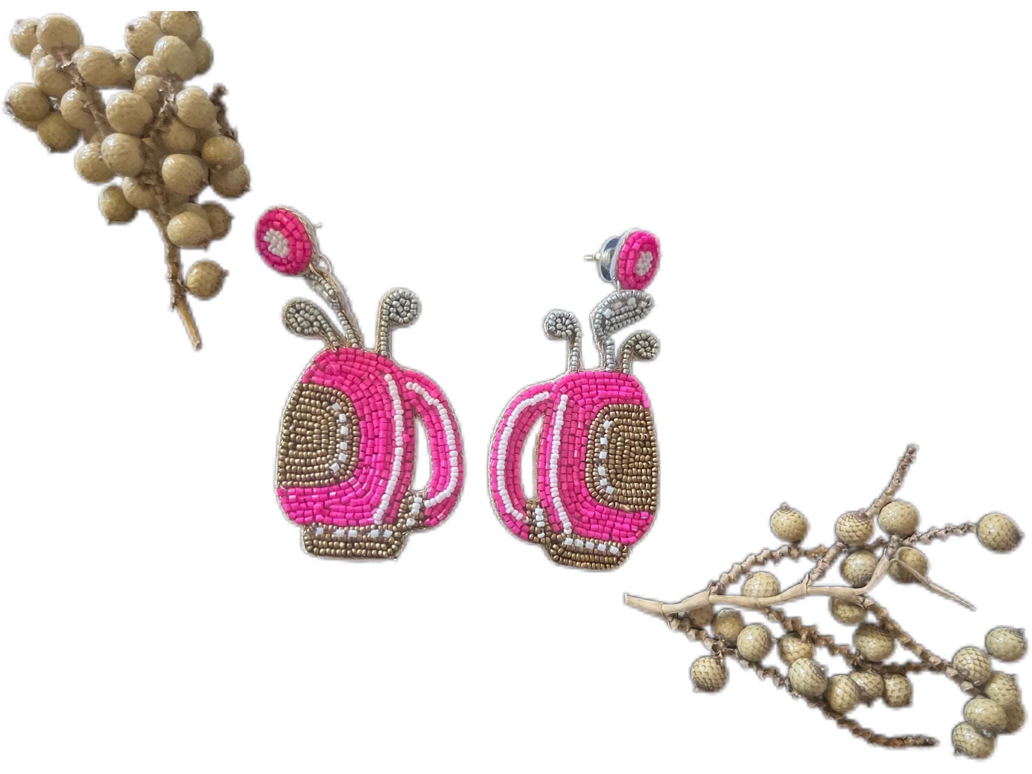 Tee Time Luxe: Pink Beaded Golf Bag Statement Earrings - Bella Blossom Boutique