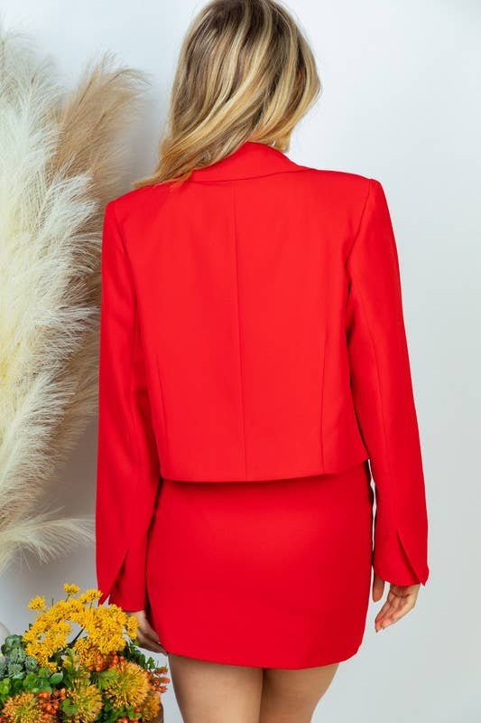 The Empowered Professional: Solid Two - Piece Blazer & Mini Skirt Set - Bella Blossom Boutique