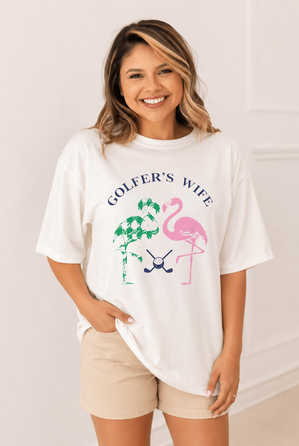 The "Golfer's Wife" Flamingo Graphic Tee – Chic Golf Apparel for Women - Bella Blossom Boutique