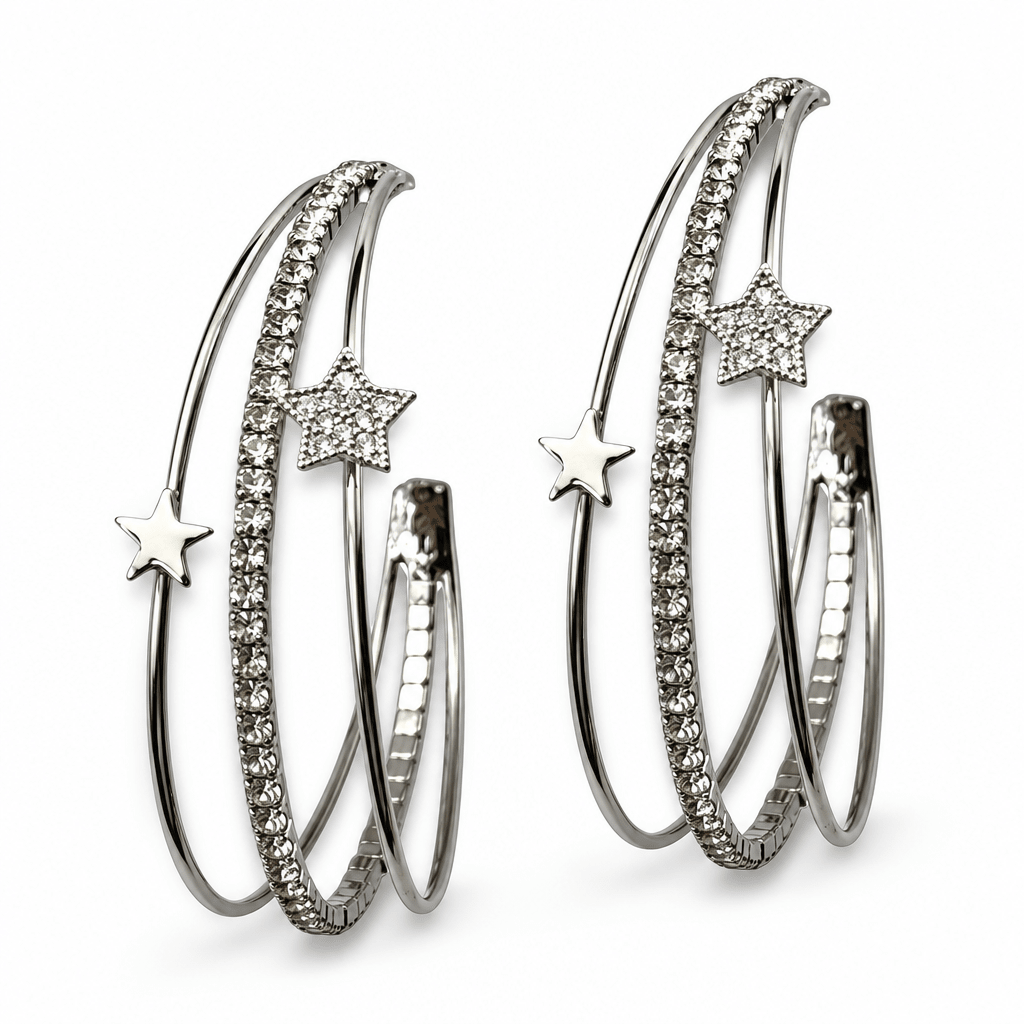 Triple Hoop Rhinestone Star Earrings - Bella Blossom Boutique