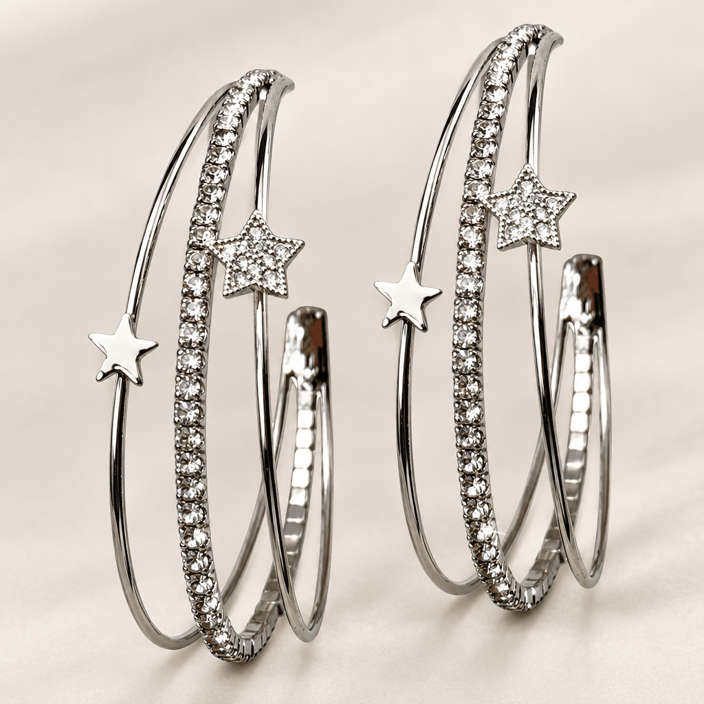 Triple Hoop Rhinestone Star Earrings - Bella Blossom Boutique