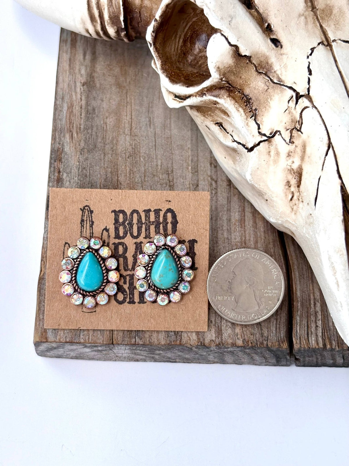 Turquoise Western Stone Teardrop Stud Earrings - Bella Blossom Boutique