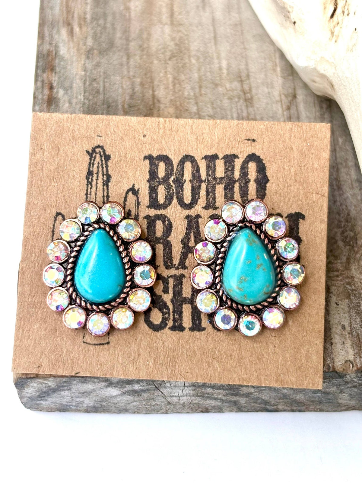 Turquoise Western Stone Teardrop Stud Earrings - Bella Blossom Boutique