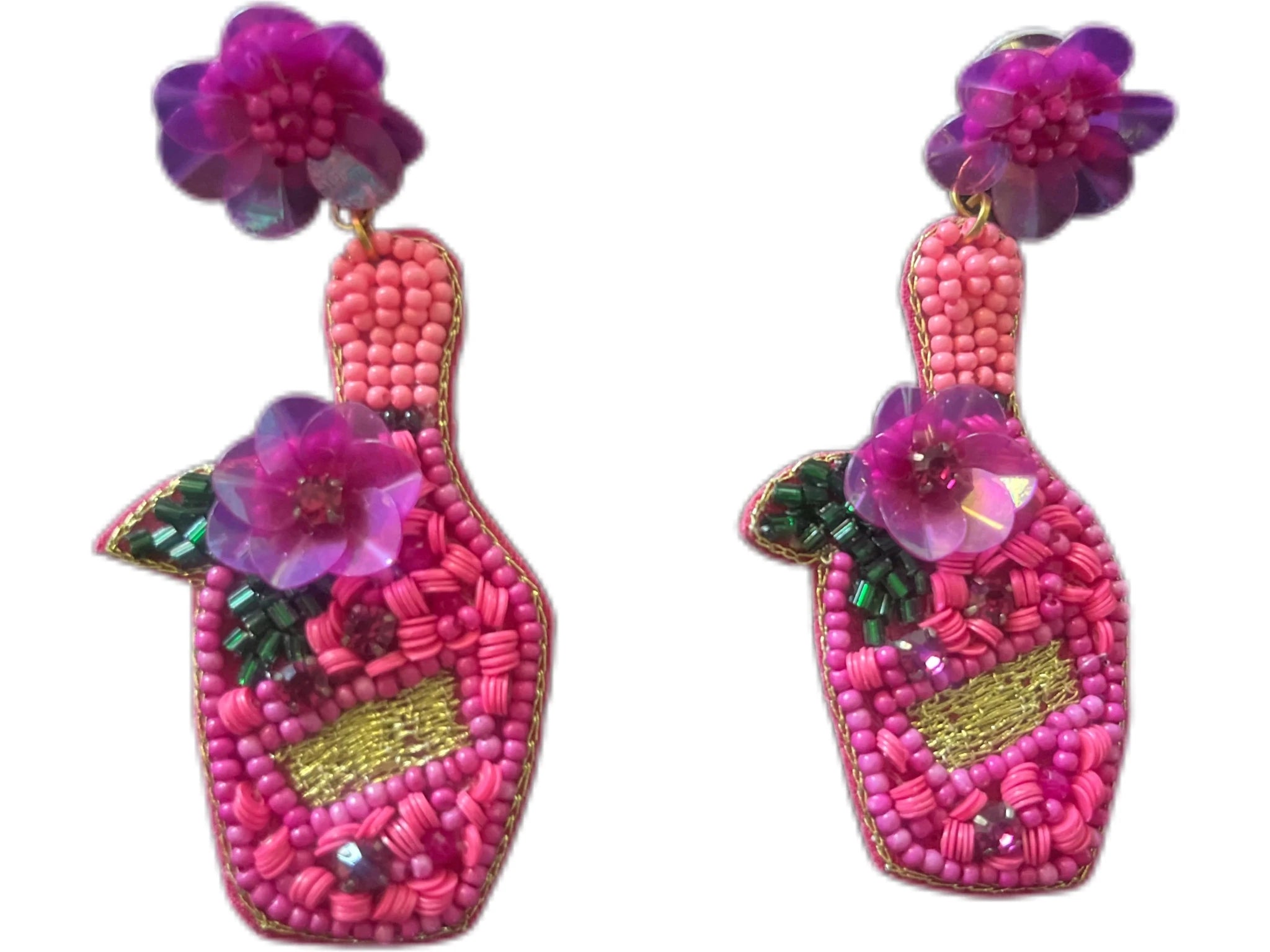 Vibrant Beaded Wine Bottle & Flower Statement Earrings - Bella Blossom Boutique