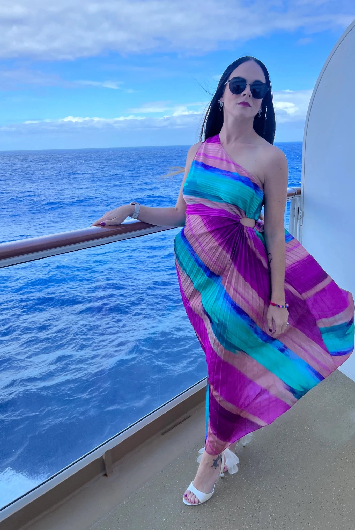 Vibrant Italian Pleated One - Shoulder Maxi Dress - Bella Blossom Boutique