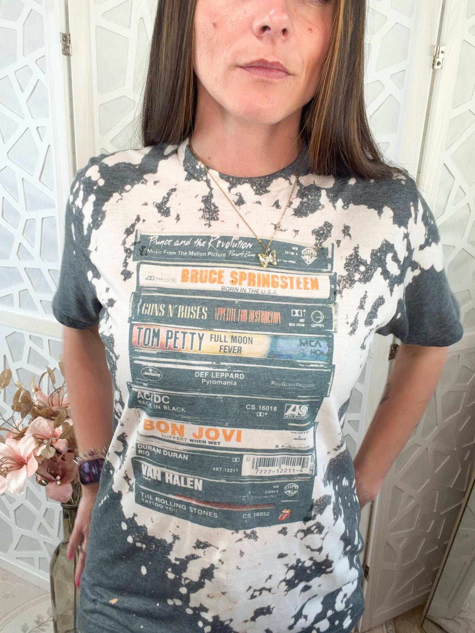 Vintage 80s Rock Cassette Tape Stack Graphic Tee - Bella Blossom Boutique