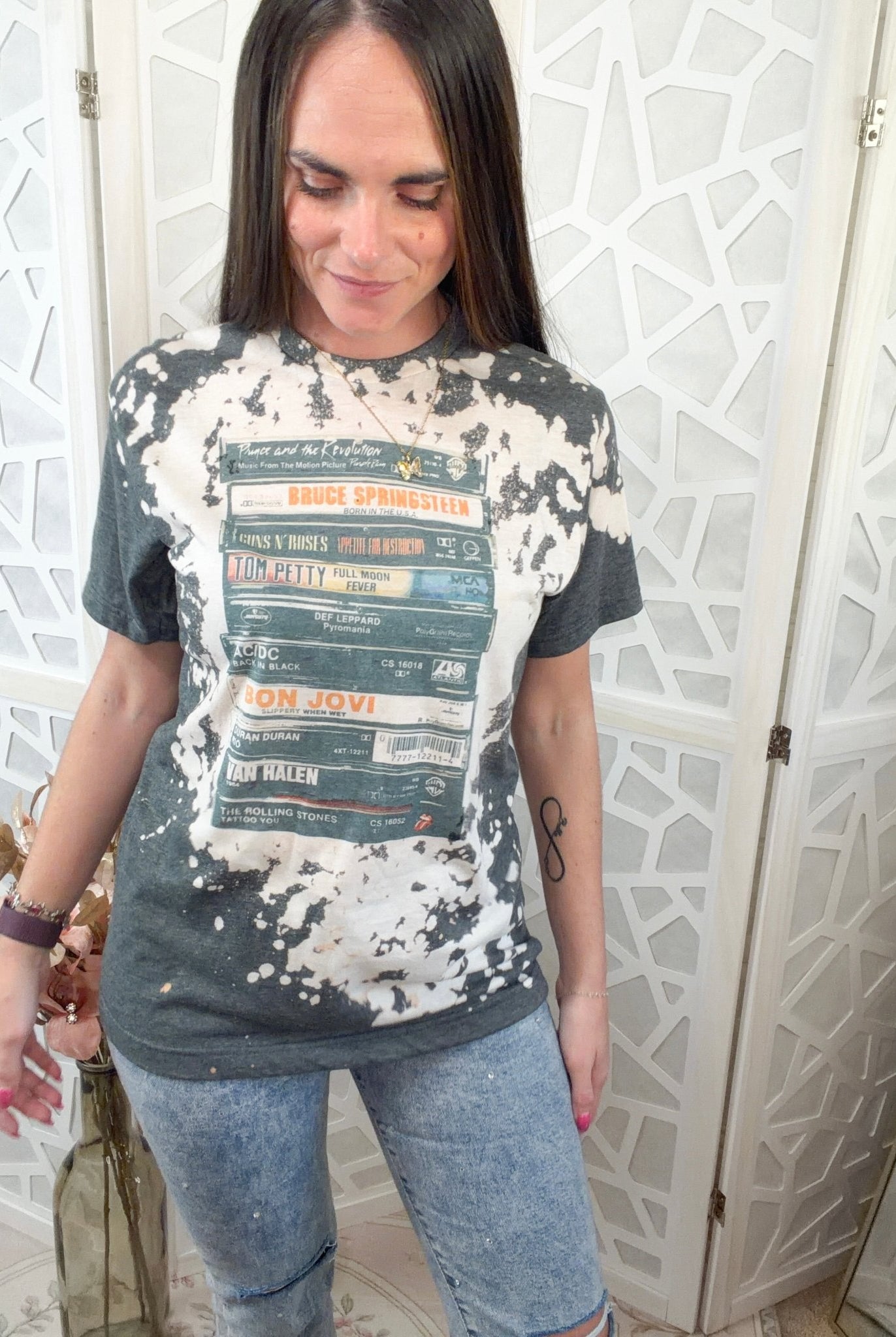 Vintage 80s Rock Cassette Tape Stack Graphic Tee - Bella Blossom Boutique