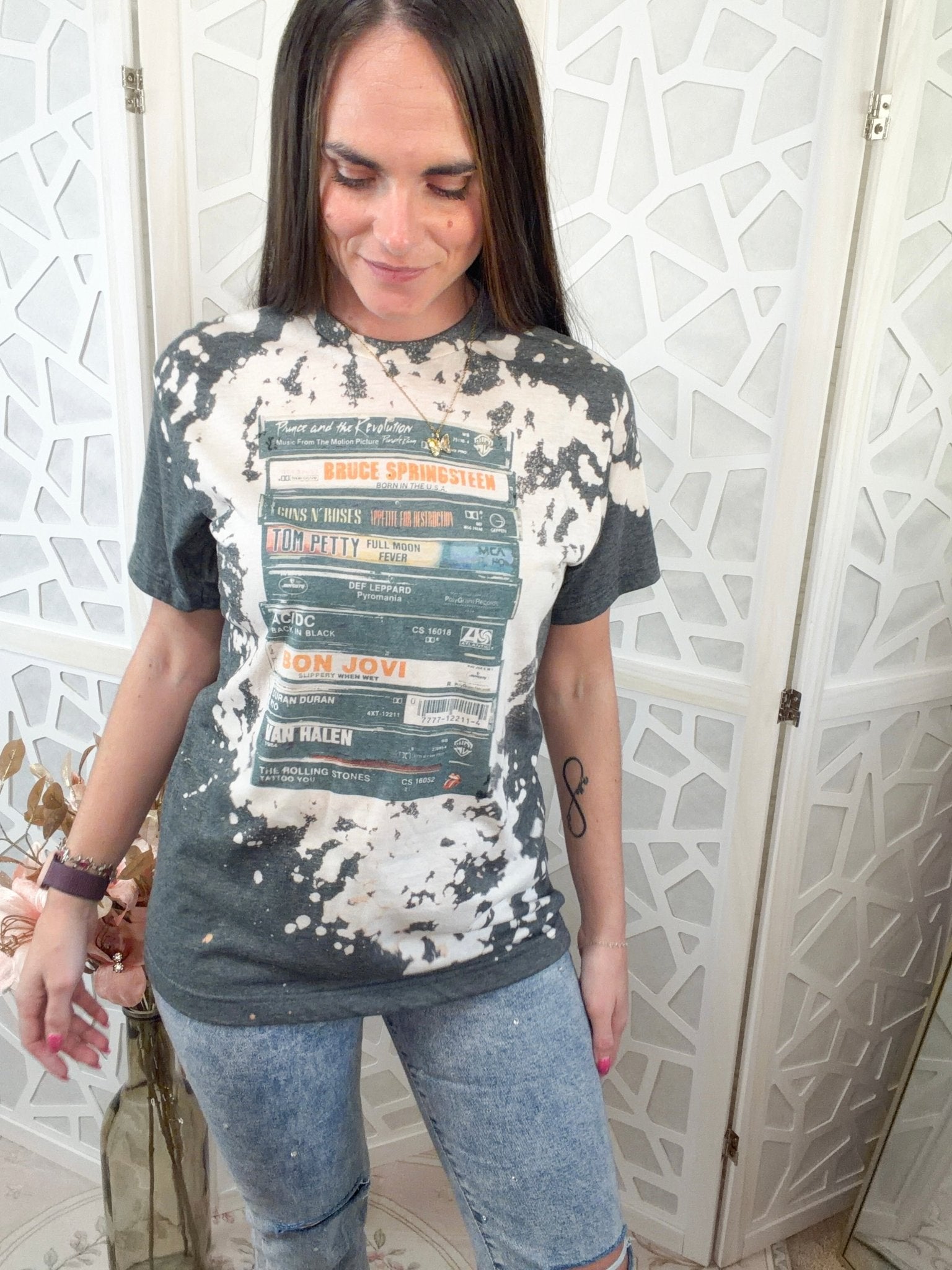 Vintage 80s Rock Cassette Tape Stack Graphic Tee - Bella Blossom Boutique