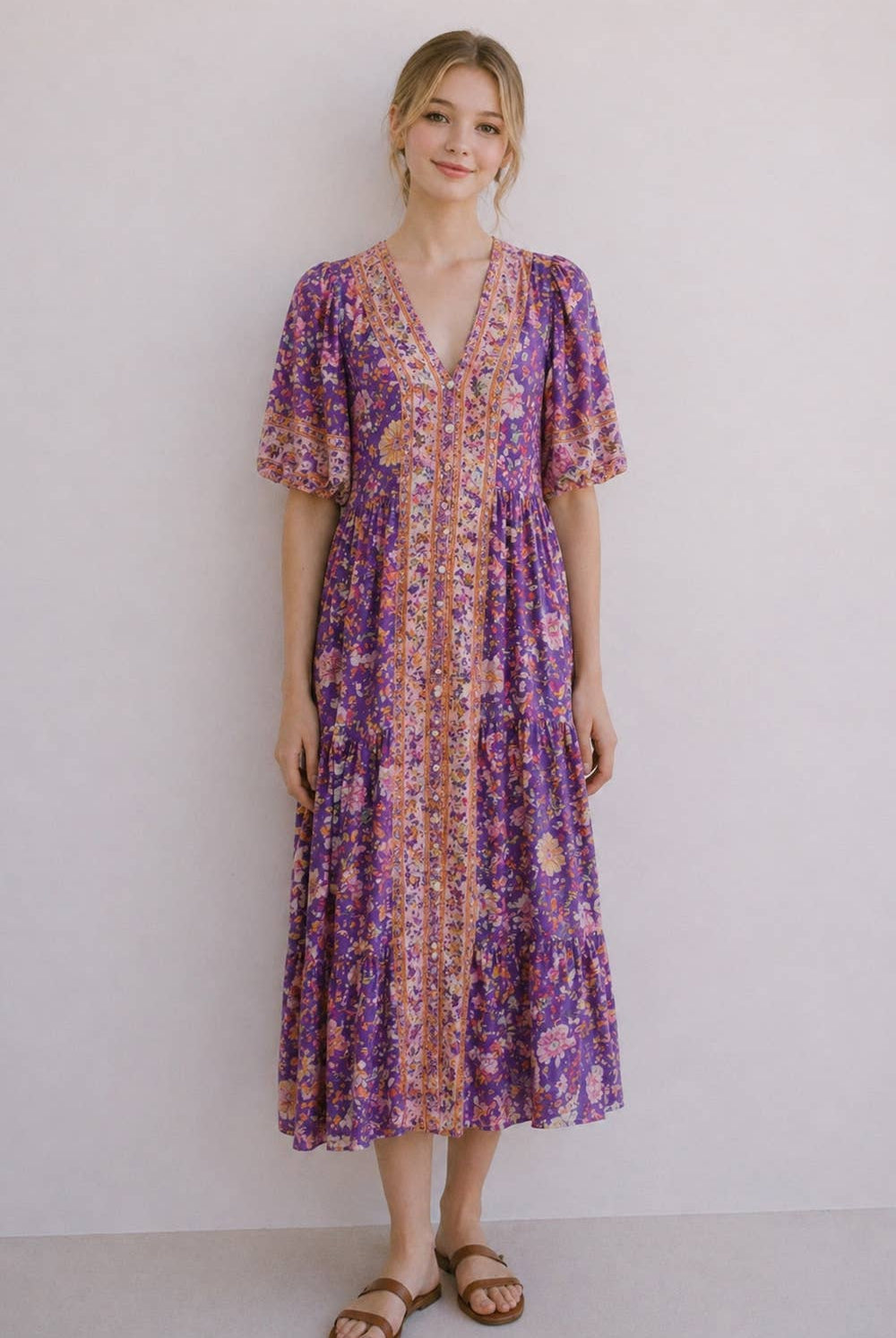 Vintage Boho Floral Midi Dress - Bella Blossom Boutique