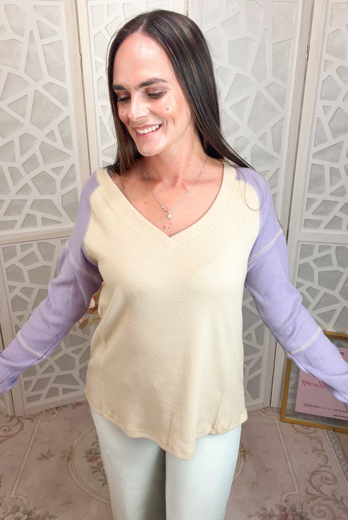 Vivid V-Neck Colorblock Knit Top | Chic Contrast Sleeve Sweater - Bella Blossom Boutique