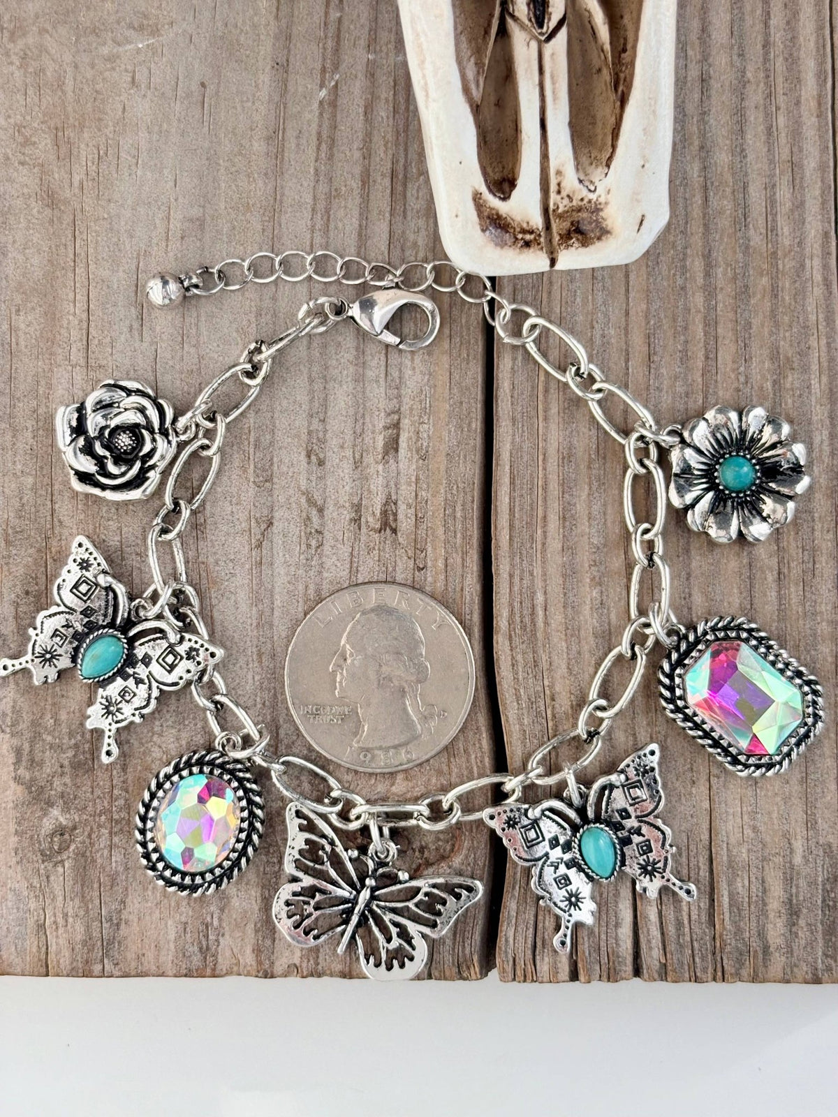 Western Charm Bracelet-Turquoise & Rhinestone - Bella Blossom Boutique