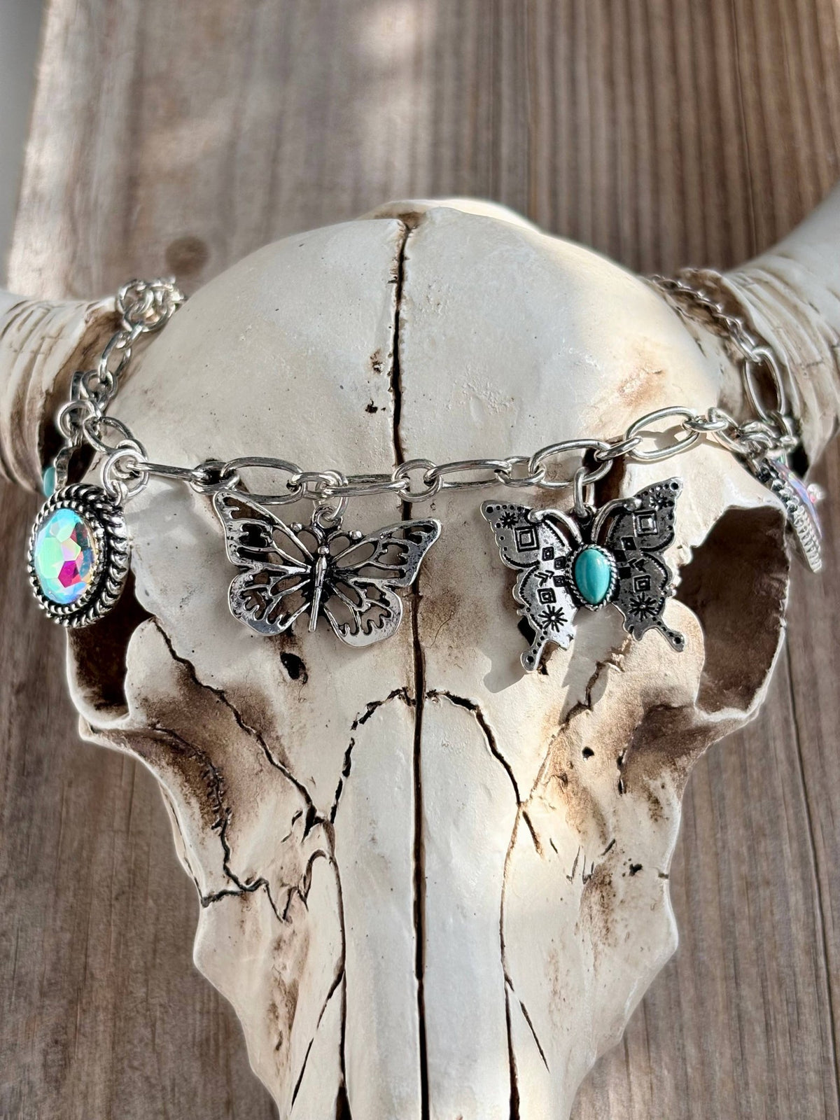 Western Charm Bracelet-Turquoise & Rhinestone - Bella Blossom Boutique