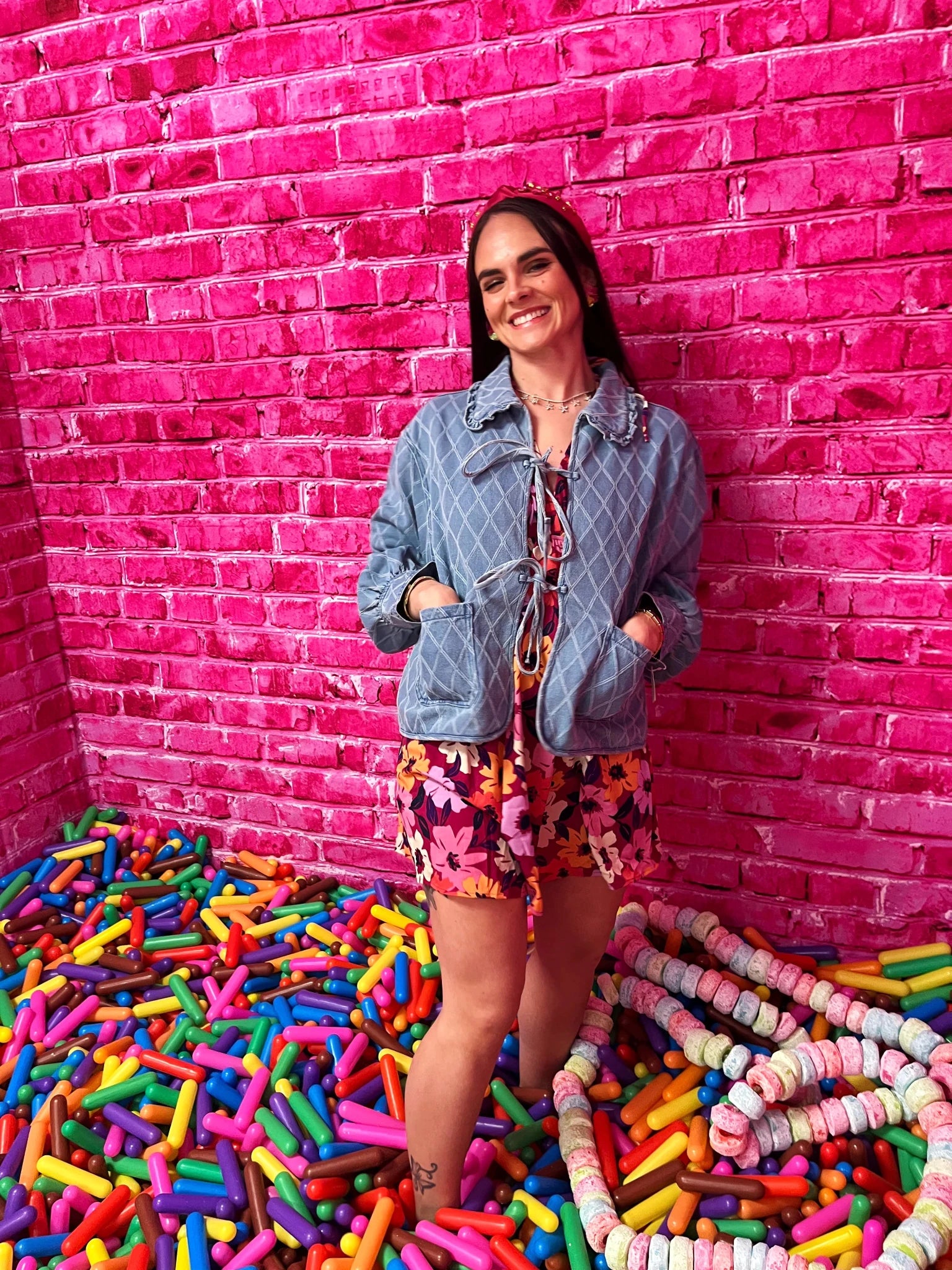 Whimsical Ruffle Quilted Denim Tie - Front Jacket - Bella Blossom Boutique