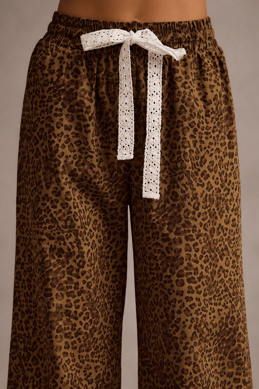 Wild Heart Leopard Ruffle Hem Wide-Leg Pants - Bella Blossom Boutique