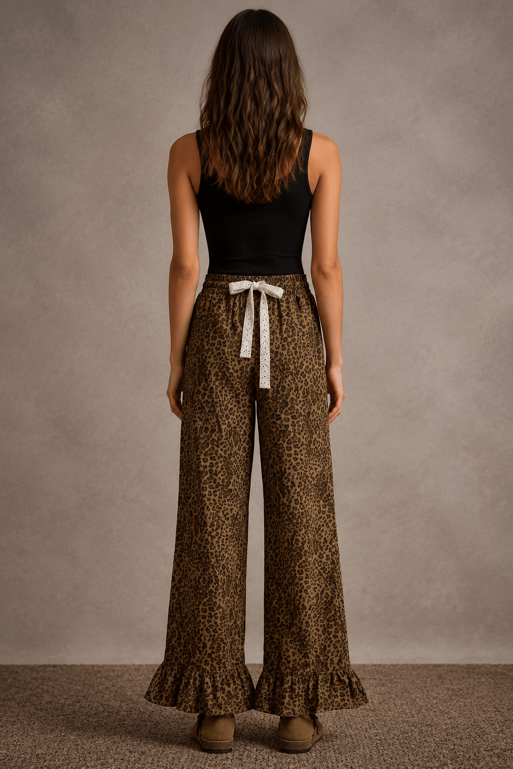 Wild Heart Leopard Ruffle Hem Wide-Leg Pants - Bella Blossom Boutique