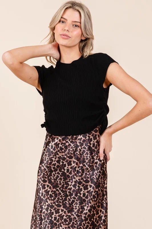 Wild Side Leopard Print 2 - Piece Satin Midi & Ribbed Knit Set - Bella Blossom Boutique
