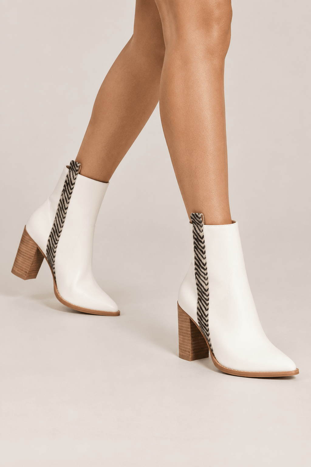 Wild Side: Zebra-Accent White Pointed-Toe Booties - Bella Blossom Boutique