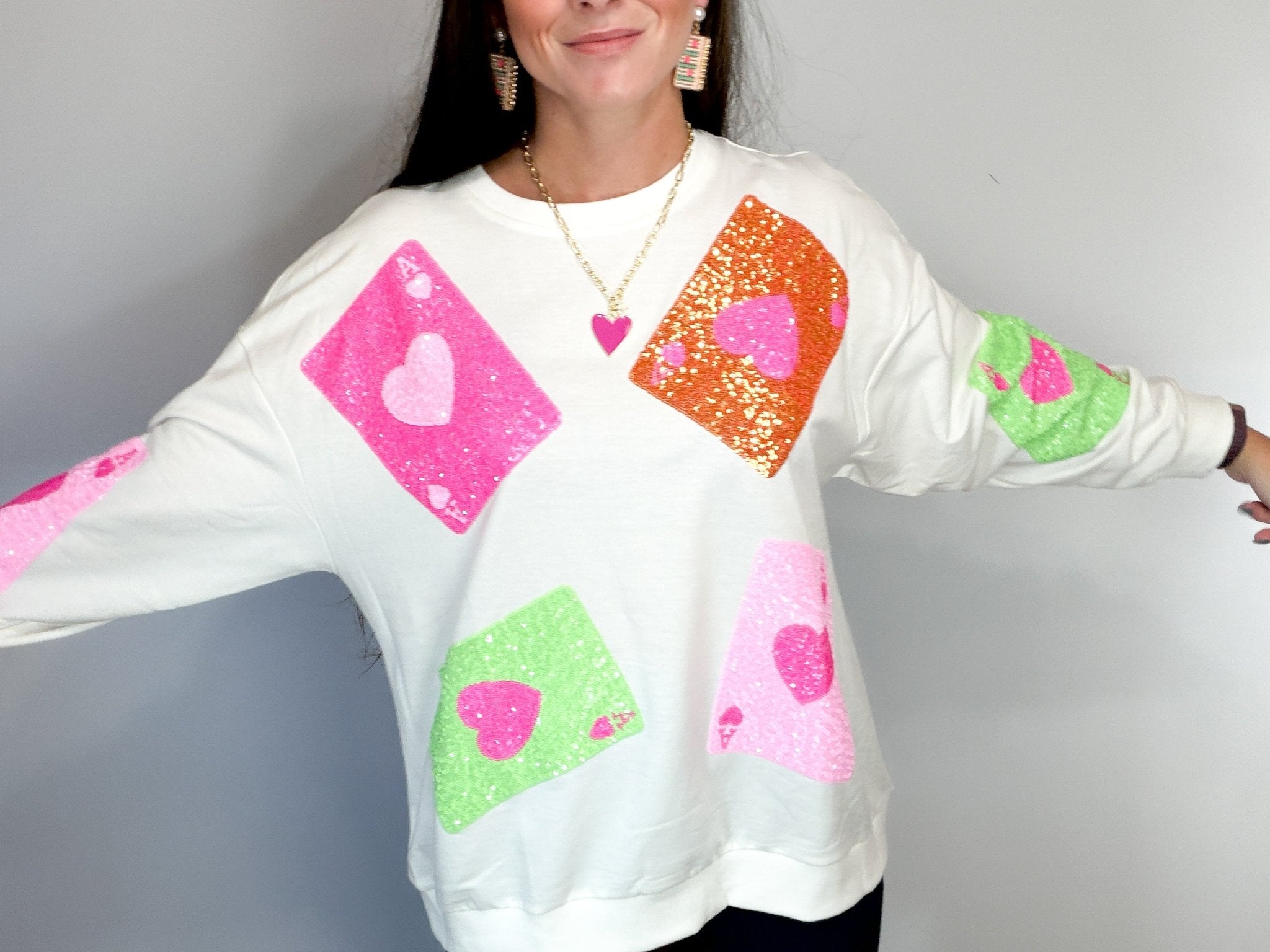 Ace of Hearts Multi - Color Sequin Playing Card Pullover - Bella Blossom Boutique
