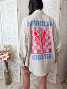 American Lobster Pinstripe Blouse – Nautical 100% Cotton Button - Down - Bella Blossom Boutique
