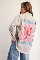 American Lobster Pinstripe Blouse – Nautical 100% Cotton Button - Down - Bella Blossom Boutique