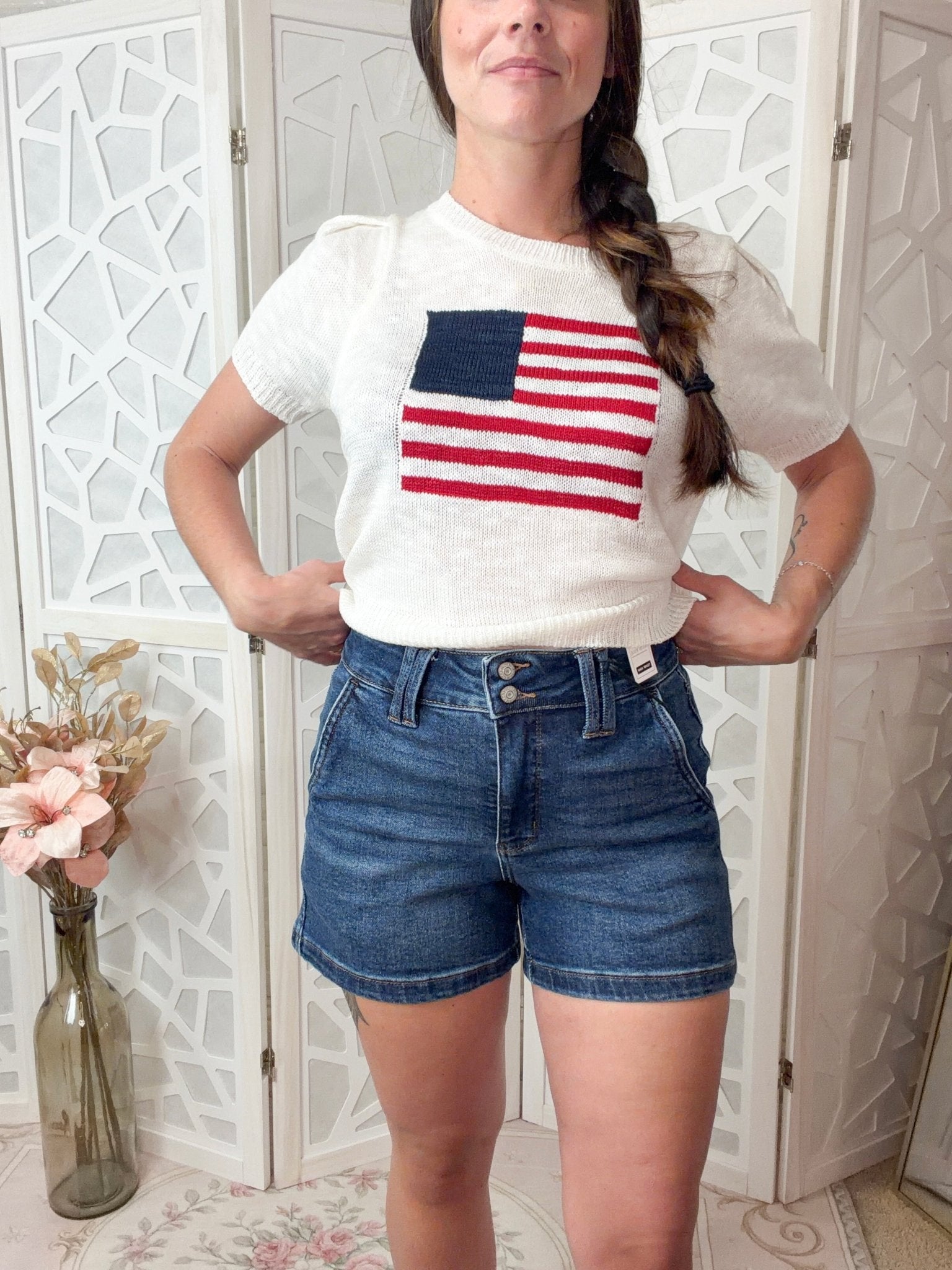 Americana Stars & Stripes Knit Top – Classic Patriotic Style - Bella Blossom Boutique