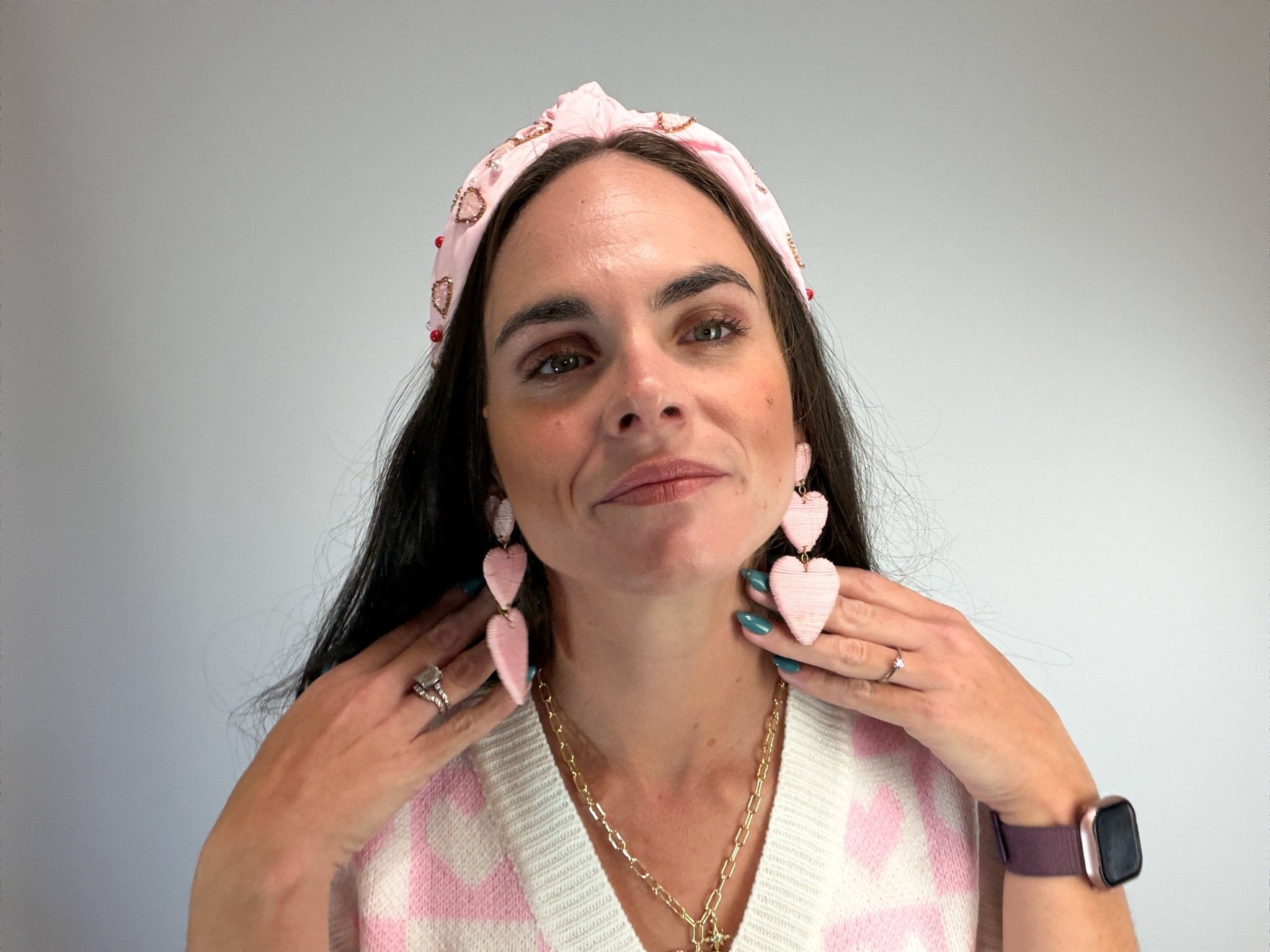 Amora Pink Tiered Heart Dangle Earrings - Boutique Statement Jewelry - Bella Blossom Boutique