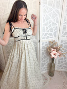 Aria Floral Contrast Trim Maxi Dress - Bella Blossom Boutique