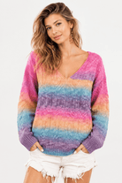 Aura Ombré Cable Knit V-Neck Sweater - Bella Blossom Boutique