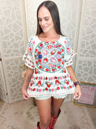 Aurora Boho Floral Embroidered Ruffle Blouse - Bella Blossom Boutique