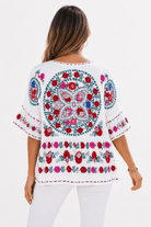 Aurora Boho Floral Embroidered Ruffle Blouse - Bella Blossom Boutique
