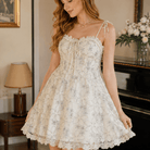 Aurora Floral Shimmer Lace Tie - Shoulder Cocktail Dress - Bella Blossom Boutique