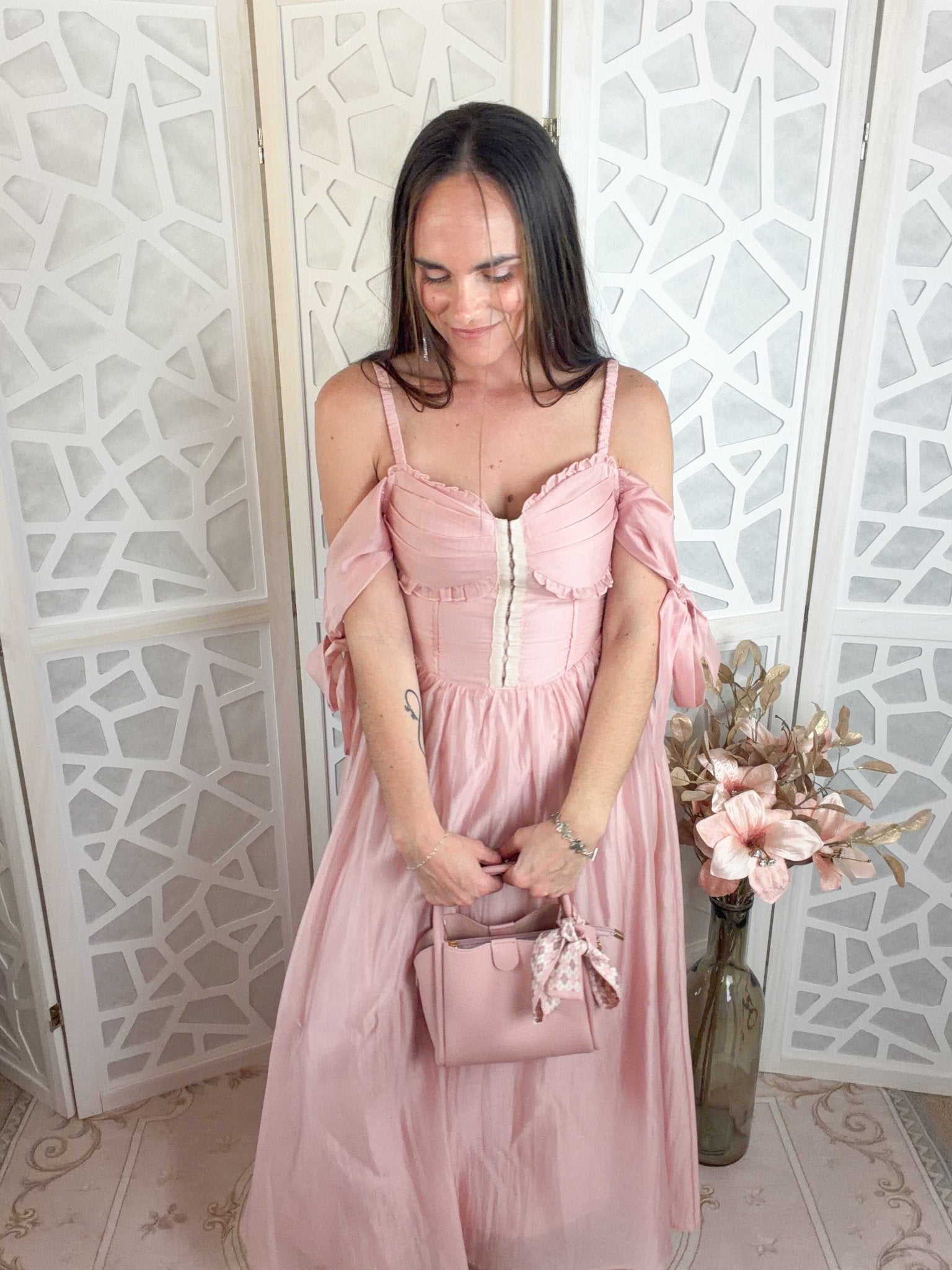 Aurora Vintage Rose Corset Midi Dress - Bella Blossom Boutique