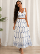 Azure Luxe Embroidered Two - Piece Maxi Set - Bella Blossom Boutique