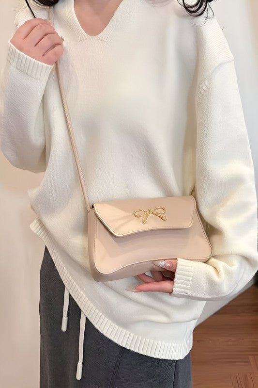 Bella Bow Underarm Shoulder Bag – Chic Gold Accent Baguette Purse - Bella Blossom Boutique