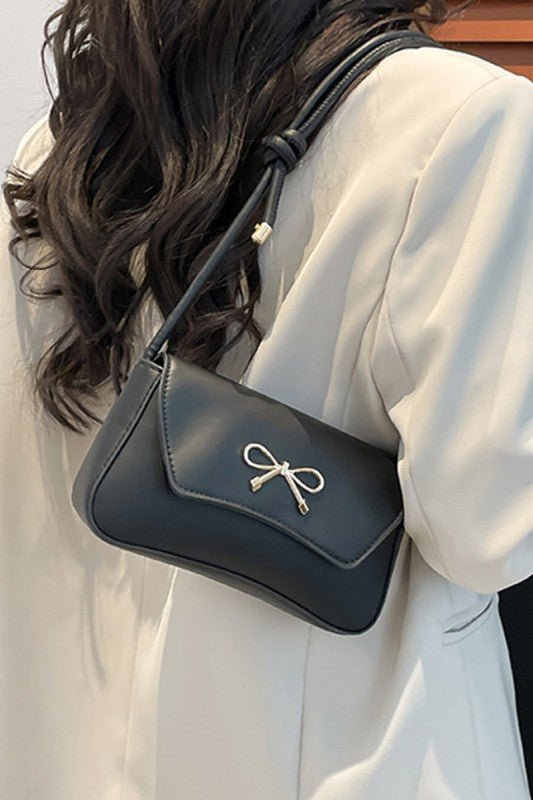Bella Bow Underarm Shoulder Bag – Chic Gold Accent Baguette Purse - Bella Blossom Boutique