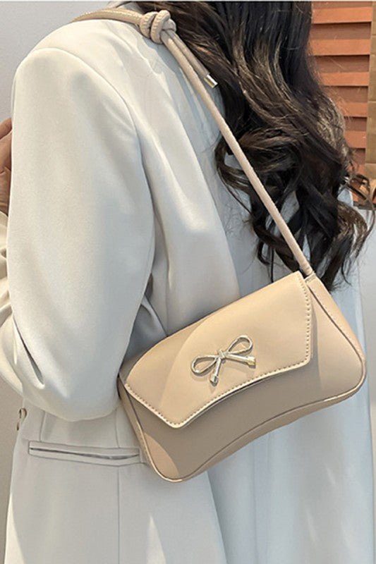 Bella Bow Underarm Shoulder Bag – Chic Gold Accent Baguette Purse - Bella Blossom Boutique