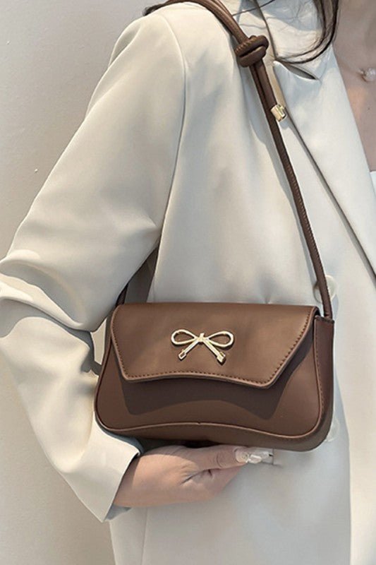 Bella Bow Underarm Shoulder Bag – Chic Gold Accent Baguette Purse - Bella Blossom Boutique