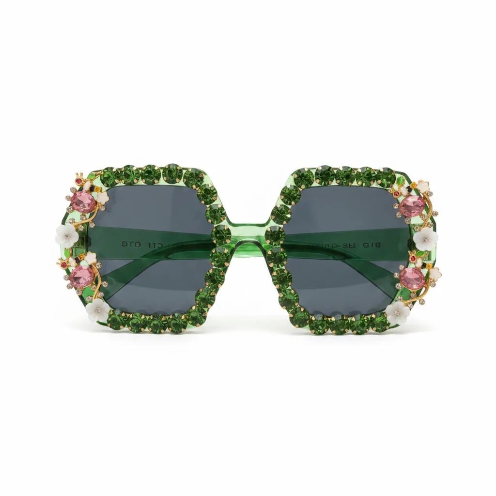 Bling & Bloom: Hand-Embellished Oversized Crystal Floral & Bee Sunglasses - Bella Blossom Boutique