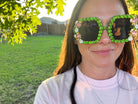 Bling & Bloom: Hand-Embellished Oversized Crystal Floral & Bee Sunglasses - Bella Blossom Boutique