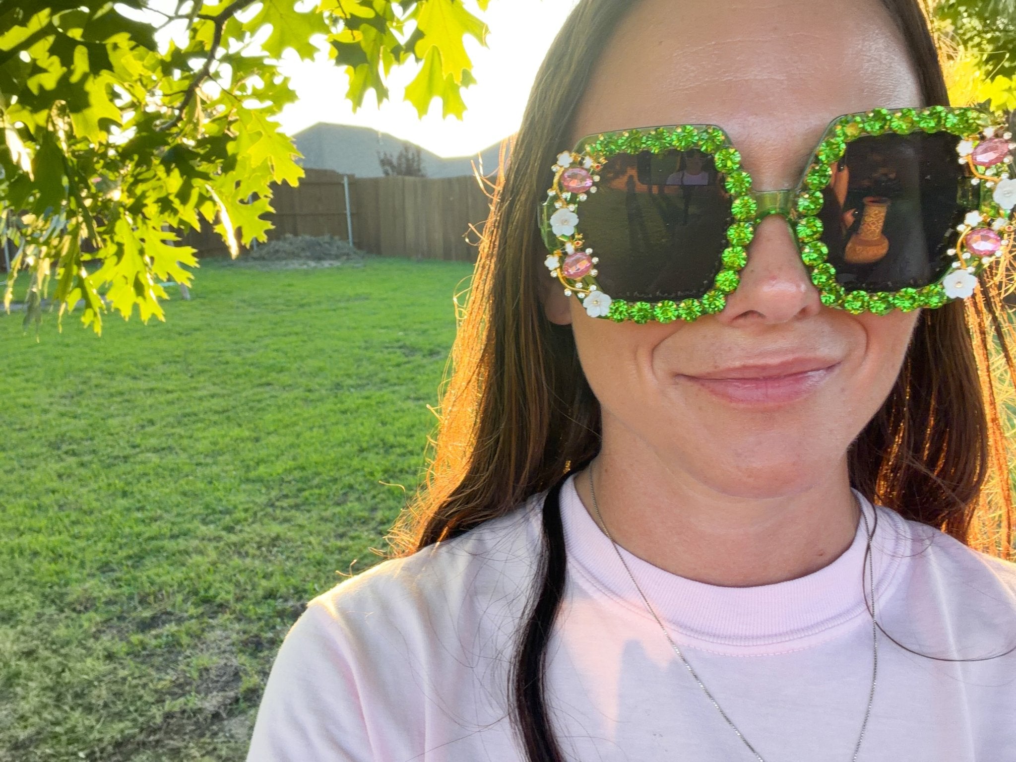 Bling & Bloom: Hand-Embellished Oversized Crystal Floral & Bee Sunglasses - Bella Blossom Boutique
