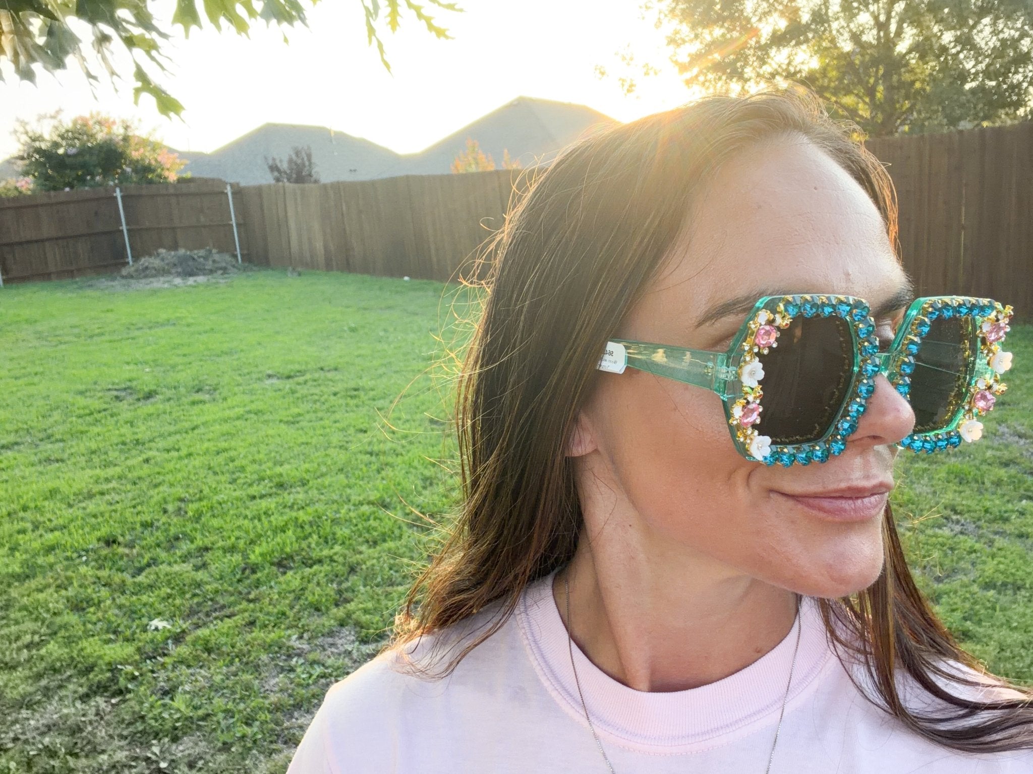 Bling & Bloom: Hand-Embellished Oversized Crystal Floral & Bee Sunglasses - Bella Blossom Boutique