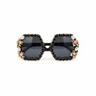 Bling & Bloom: Hand-Embellished Oversized Crystal Floral & Bee Sunglasses - Bella Blossom Boutique
