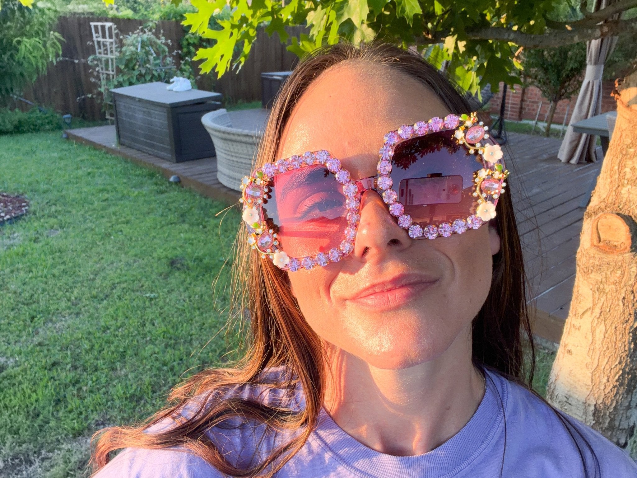Bling & Bloom: Hand-Embellished Oversized Crystal Floral & Bee Sunglasses - Bella Blossom Boutique