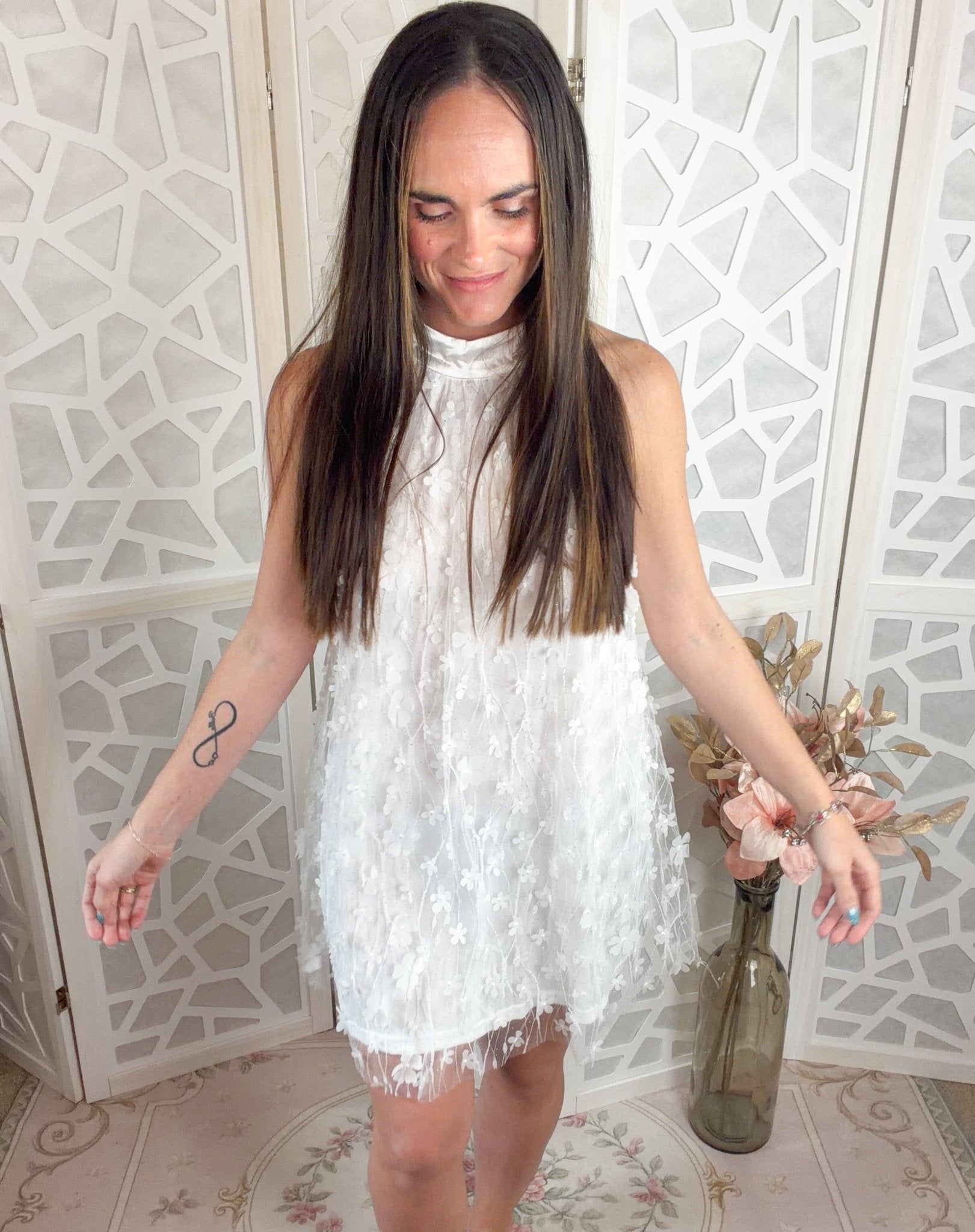 Blooming 3D Floral Halter Swing Mini Dress - Bella Blossom Boutique